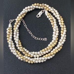 VINTAGE STERLING SILVER 925 FAS ITALY TWO TONE  BEADS NECKLACE